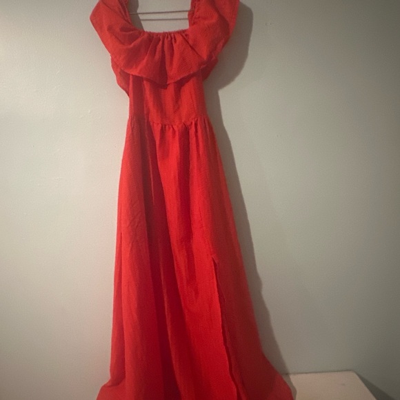 Red Ruffled Maxi Dress - Picture 2 of 2
